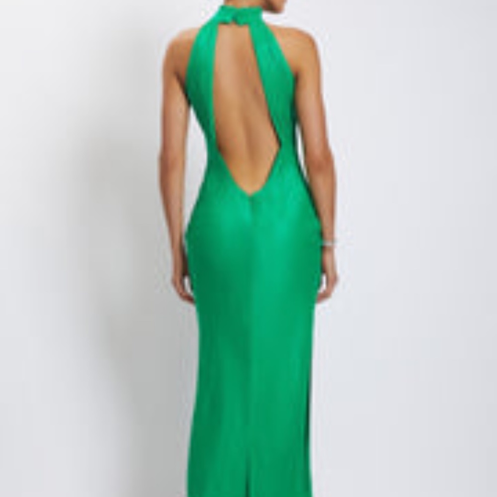 Claire Satin Drape Back Maxi Dress - Green